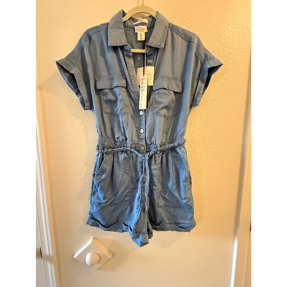 Nicole Miller NY Blue LyoCell Blend Romper Short Sleeve Button Up Size 2 - NEW - Picture 3 of 7